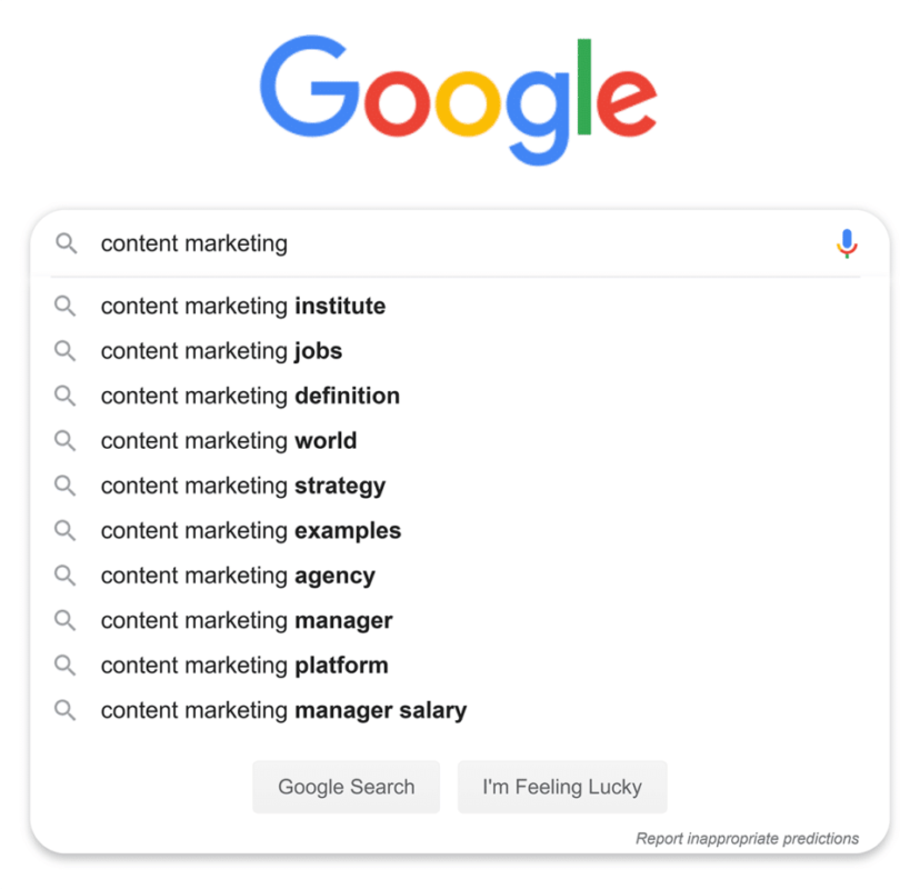 google search content marketing suggestions